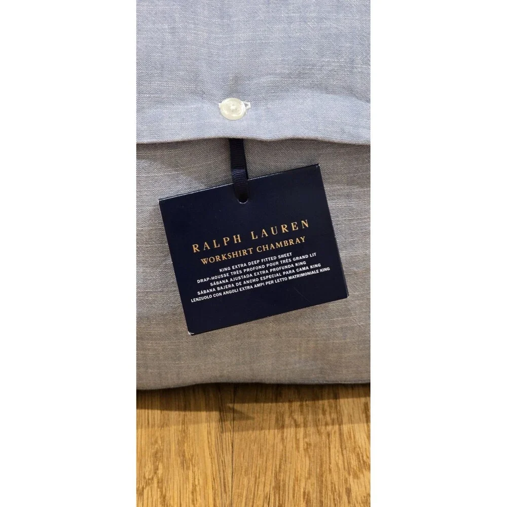 Ralph Lauren Workshirt Chambray Blue King Fitted Sheet $245 NIP